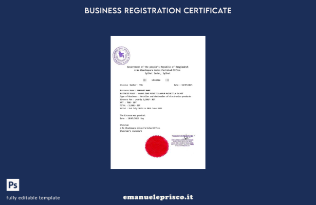 stile verificato Licenza commerciale del Bangladesh Modello Word e PDF
